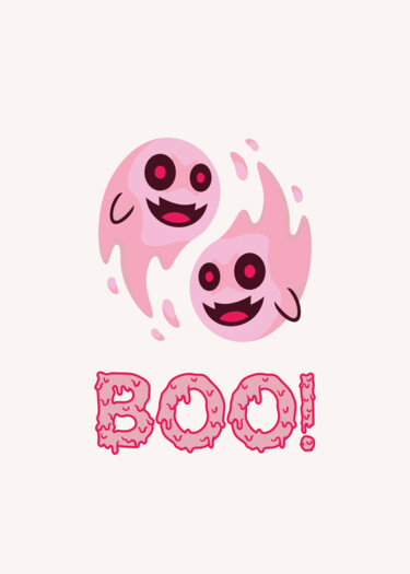 Digitale Kunst getiteld "Cute Ghosts & Donut…" door Chun Yu Guan, Origineel Kunstwerk, AI gegenereerde afbeelding Gemonteerd…