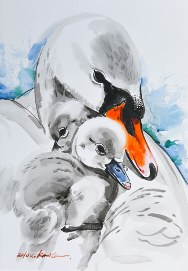 绘画 标题为“swan” 由Kang Zhou, 原创艺术品, 水彩