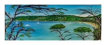 Картина под названием "Plage de Porqueroll…" - Ninoufloral, Подлинное произведение искусства, Акрил Установлен на Деревянная…