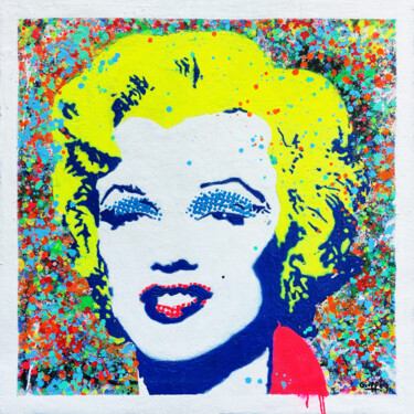 「Mary like Marilyn」というタイトルの絵画 Giuseppe Valiaによって, オリジナルのアートワーク, スプレー式塗料 ウッドストレッチャーフレームにマウント