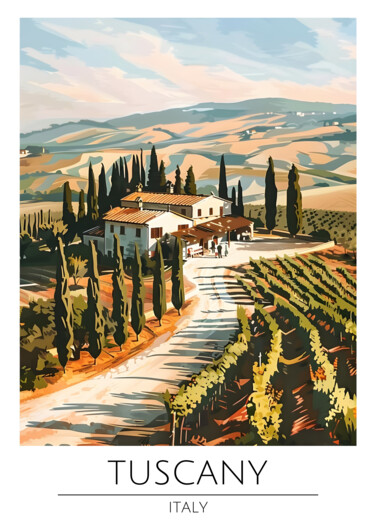 Digital Arts titled "Tuscany Vineyard Re…" by Chun Yu Guan, Original Artwork, AI generated image Mounted on Cardboard