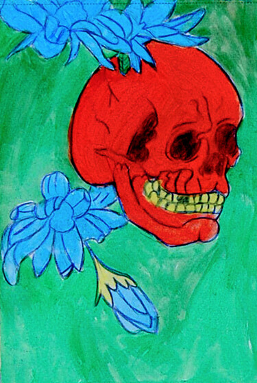 Peinture intitulée "La tète de mort ave…" par José Espiguinha, Œuvre d'art originale, Gouache