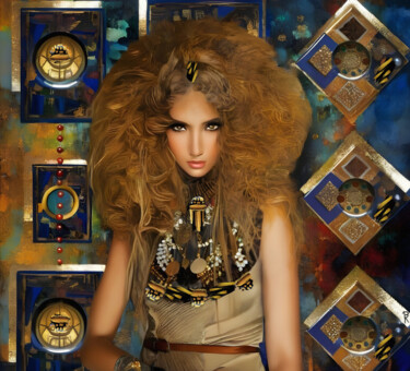 She Dances W/ Lions Arte digitale intitolato "She Dances W/ Lions" da Ashedinarockirart, Opera d'arte originale, Pittura digitale