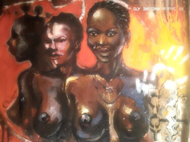 Ζωγραφική με τίτλο "Femmes Africaines" από Min'Or, Αυθεντικά έργα τέχνης, Λάδι