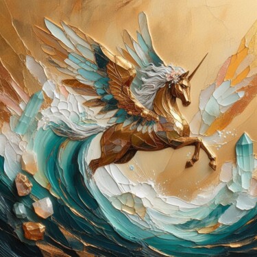 数字艺术 标题为“Unicorn and North S…” 由Davina Dugnas, 原创艺术品, 数字拼贴 安装在木质担架架上