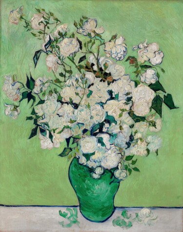 "White Roses in Gree…" başlıklı Dijital Sanat 春宇 关 tarafından, Orijinal sanat, AI tarafından oluşturulan görüntü Karton üzer…