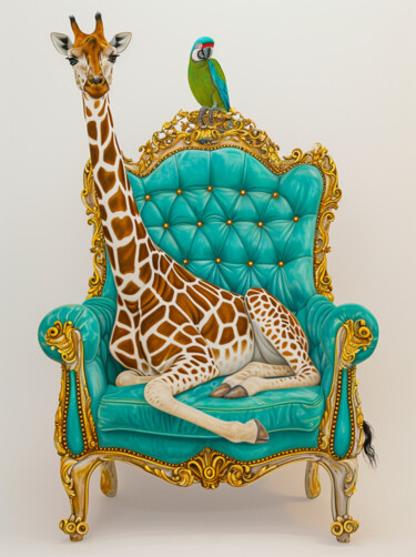 Arts numériques intitulée "Giraffe's Royal Rel…" par Chun Yu Guan, Œuvre d'art originale, Image générée par l'IA Monté sur C…