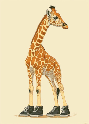 Digitale Kunst getiteld "Urban Giraffe Stree…" door Chun Yu Guan, Origineel Kunstwerk, AI gegenereerde afbeelding Gemonteerd…