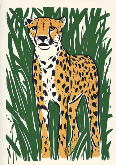 数字艺术 标题为“Savanna's Stare - C…” 由春宇 关, 原创艺术品, AI生成的图像 安装在纸板上