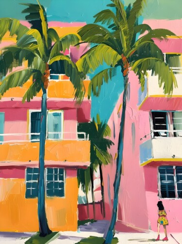 数字艺术 标题为“Vibrant Tropical Es…” 由春宇 关, 原创艺术品, AI生成的图像 安装在纸板上