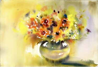 Картина под названием "The summer flowers." - Alla Prisakar, Подлинное произведение искусства, Акварель
