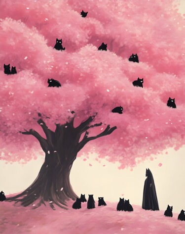 Digital Arts titled "Cherry Blossoms & C…" by Chun Yu Guan, Original Artwork, AI generated image Mounted on Cardboard