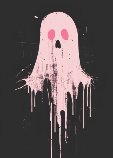 Digitale Kunst getiteld "Ghostly Drip" door Chun Yu Guan, Origineel Kunstwerk, AI gegenereerde afbeelding Gemonteerd op Kart…