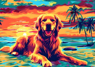 "Golden Retriever Pa…" başlıklı Dijital Sanat 春宇 关 tarafından, Orijinal sanat, AI tarafından oluşturulan görüntü Karton üzer…
