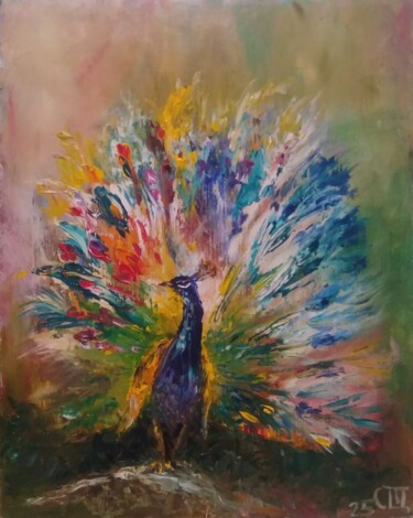 Картина под названием "Painting "Peacock"" - Sergiy Tsymbalov, Подлинное произведение искусства, Масло