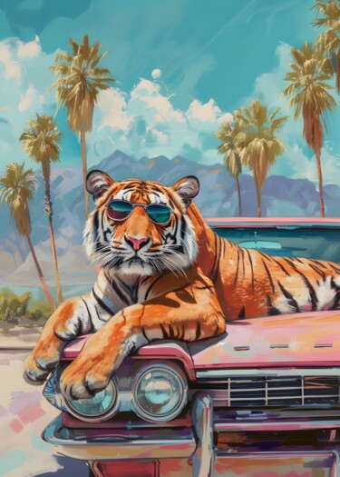 Grafika cyfrowa / sztuka generowana cyfrowo zatytułowany „Tiger on Classic Ca…” autorstwa 春宇 关, Oryginalna praca, Obraz gene…