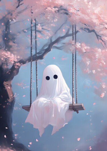 Digital Arts titled "Ghostly Serenity on…" by Chun Yu Guan, Original Artwork, AI generated image Mounted on Cardboard