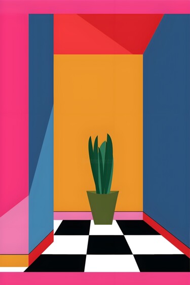 「Modern Geometric Pl…」というタイトルのデジタルアーツ 春宇 关によって, オリジナルのアートワーク, AI生成画像 段ボールにマウント