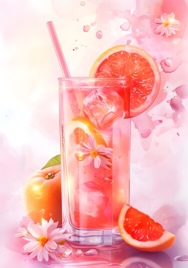 数字艺术 标题为“Fizzy Grapefruit Bl…” 由春宇 关, 原创艺术品, AI生成的图像 安装在纸板上