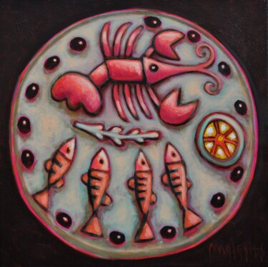 Plate 3. Schilderij getiteld "Plate 3." door Zsolt Malasits, Origineel Kunstwerk, Olie Gemonteerd op Frame voor houten brancard