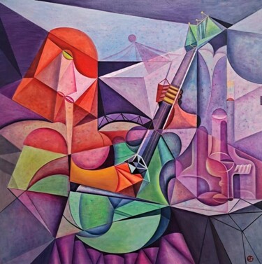 Schilderij getiteld "The Red-Haired Guit…" door Da Hong, Origineel Kunstwerk, Olie