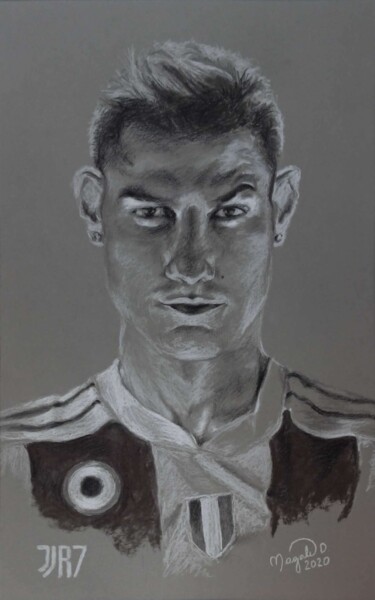 Desenho intitulada "Cristiano Ronaldo" por Magali Drugmand (Magali D.), Obras de arte originais, Conté