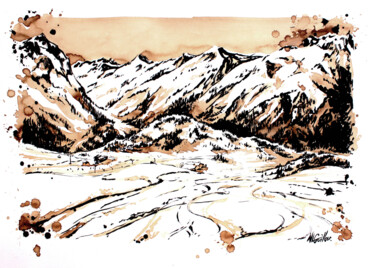 Schilderij getiteld "Sur les pistes de P…" door Nicolas Le Guillou, Origineel Kunstwerk, Inkt