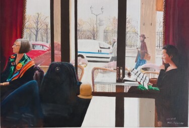 绘画 标题为“Un café à Paris en…” 由Paul Sullivan, 原创艺术品, 丙烯 安装在木质担架架上