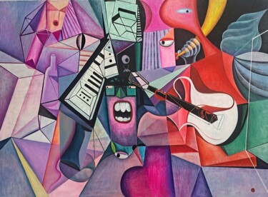 Schilderij getiteld "Let's Get Wild" door Da Hong, Origineel Kunstwerk, Olie