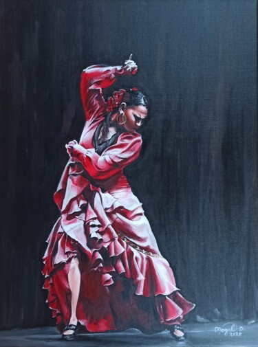 Картина под названием "Flamenco 2" - Magali Drugmand (Magali D.), Подлинное произведение искусства, Акрил Установлен на Дере…