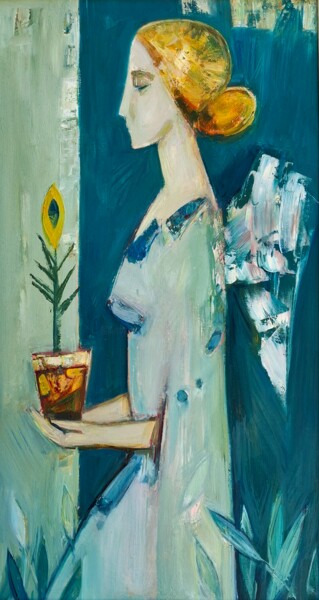 Bearer of Hope Schilderij getiteld "Bearer of Hope" door Mateos Sargsyan, Origineel Kunstwerk, Olie Gemonteerd op Frame voor houten brancard