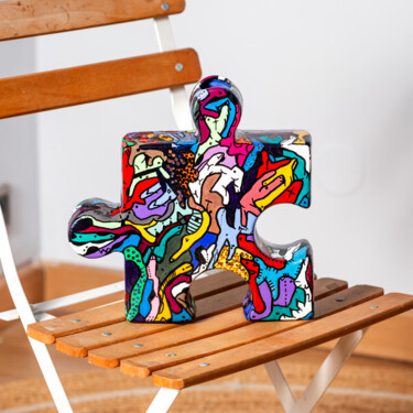 Painting titled "PUZZLE" by Ghislaine Pilone, Original Artwork, Acrylic