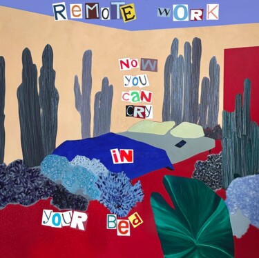 Pittura intitolato "Remote Work" da Elizaveta Pugacheva, Opera d'arte originale, Acrilico Montato su Telaio per barella in l…