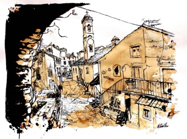 Schilderij getiteld "Corté - Sous le por…" door Nicolas Le Guillou, Origineel Kunstwerk, Inkt