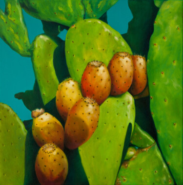 Painting titled "Opuntien" by Klaus Keck, Original Artwork, Oil Mounted on Wood Stretcher frame