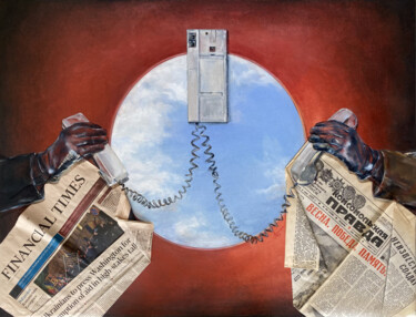 「Peace on the wire」というタイトルの絵画 Regina Baybikovaによって, オリジナルのアートワーク, オイル ウッドパネルにマウント