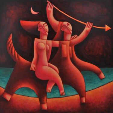 Centaur and nymph "Centaur and nymph" başlıklı Tablo Zsolt Malasits tarafından, Orijinal sanat, Petrol Ahşap Sedye çerçevesi üzerine monte edi…