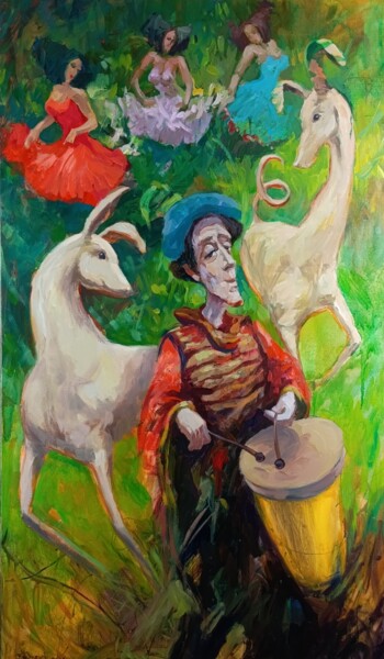 Painting titled "Nimfy, feministki p…" by Tomasz Bachanek, Original Artwork, Oil Mounted on Wood Stretcher frame