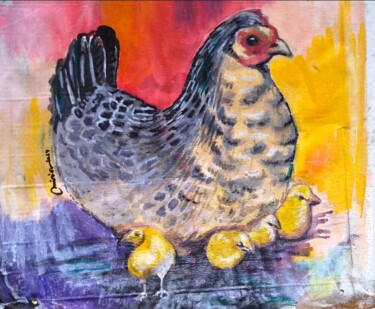 图画 标题为“La poule couvant se…” 由Min'Or, 原创艺术品, 颜料