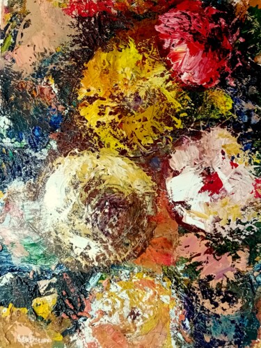 绘画 标题为“Fleurs Folles 4” 由Bernard Des Roseaux, 原创艺术品, 油 安装在木质担架架上
