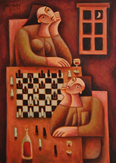 Chess Картина под названием "Chess" - Zsolt Malasits, Подлинное произведение искусства, Масло Установлен на Деревянная рама для но…