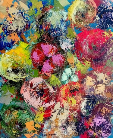绘画 标题为“Fleurs Folles 5” 由Bernard Des Roseaux, 原创艺术品, 油 安装在木质担架架上