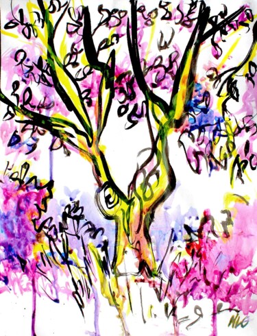Painting titled "Cerisier 1" by Nicolas Le Guillou, Original Artwork, Acrylic