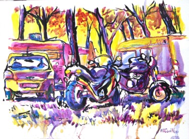 Pittura intitolato "Les Motos Aveyronna…" da Nicolas Le Guillou, Opera d'arte originale, Acrilico