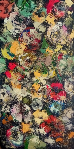 绘画 标题为“Fleurs Folles 7” 由Bernard Des Roseaux, 原创艺术品, 油 安装在木质担架架上