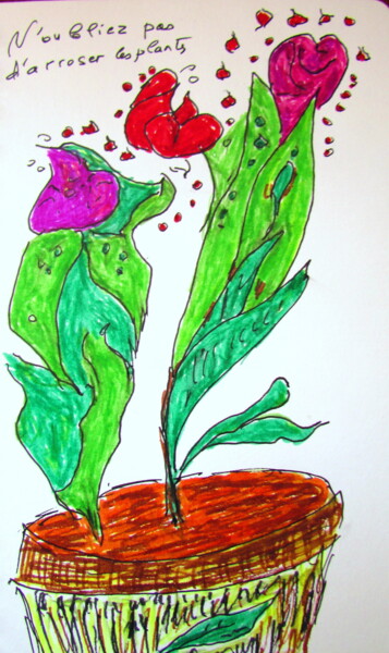 Desenho intitulada "fleurs" por Rebecca Behar, Obras de arte originais, Marcador