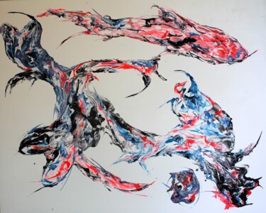 Pintura intitulada "1813 Amour de Koï" por Jean-Luc Lopez, Obras de arte originais, Acrílico Montado em Armação em madeira