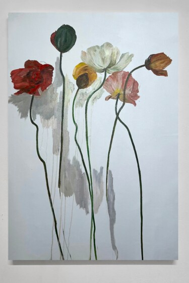 Painting titled "Expressive flowers 6" by Rosi Roys, Original Artwork, Oil