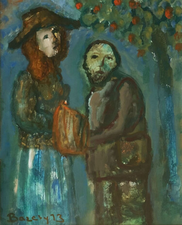 Pittura intitolato "Sous le pommier" da Henriette Barety, Opera d'arte originale, Gouache