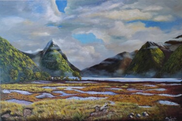 Paisagem de Milford Sound Pintura intitulada "Paisagem de Milford…" por Alex Carvalho, Obras de arte originais, Acrílico Montado em Armação em madeira